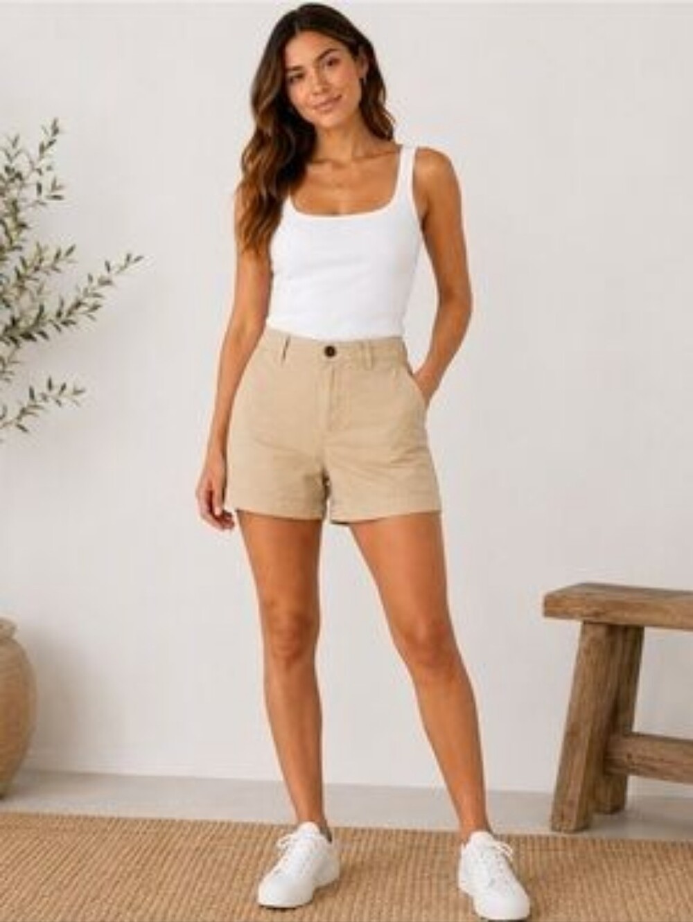 Josephine Classic Light High Waisted Beige Shorts